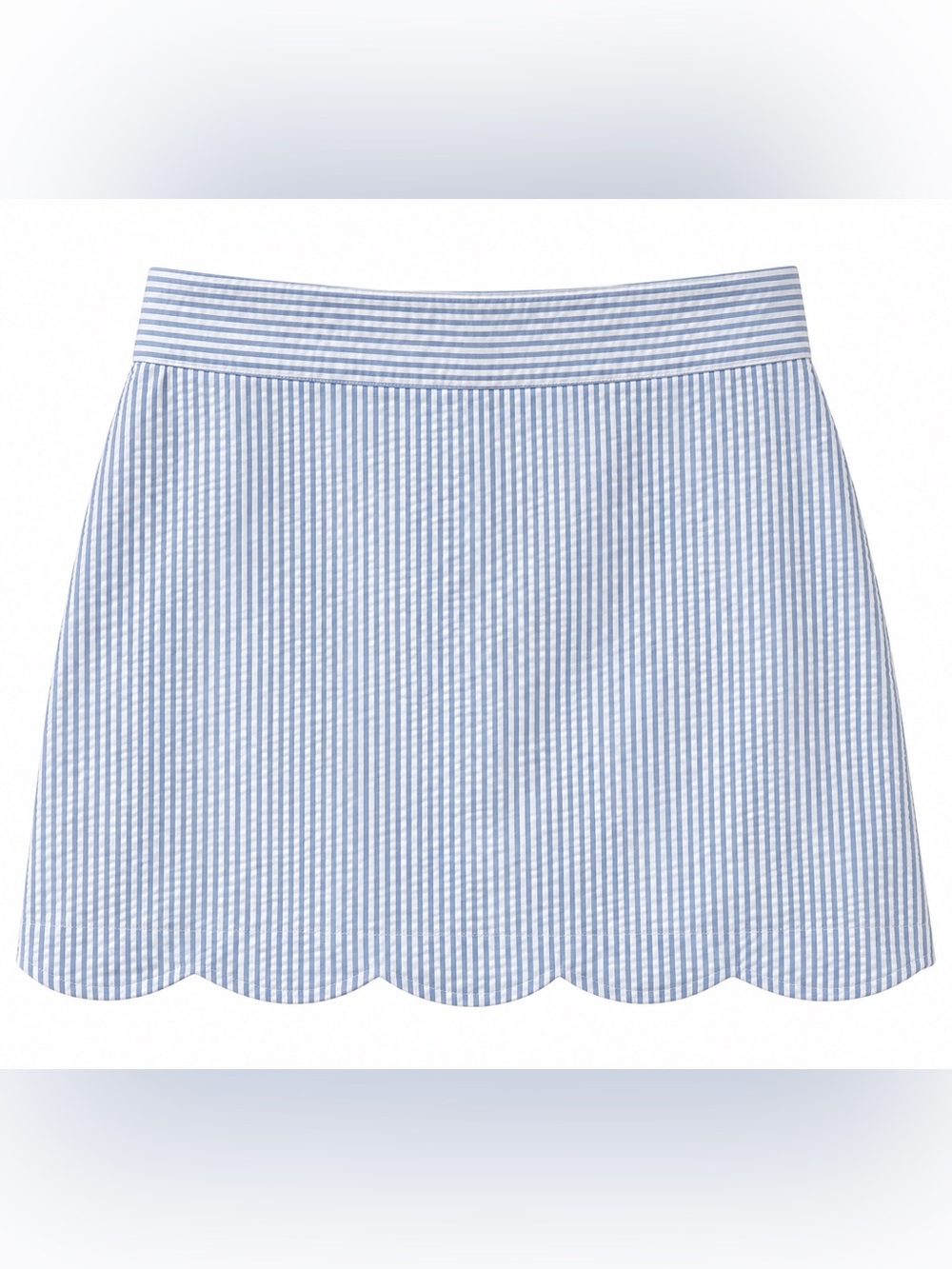 Vineyard Vines Light Blue & White Seersucker Scalloped Hem Skater Skirt
